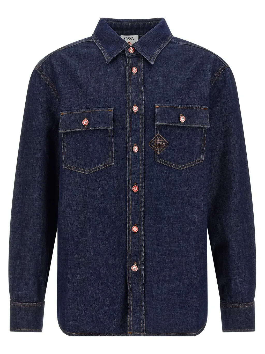 Casablanca Logo Embroidered Denim Short Sleeved Shirt