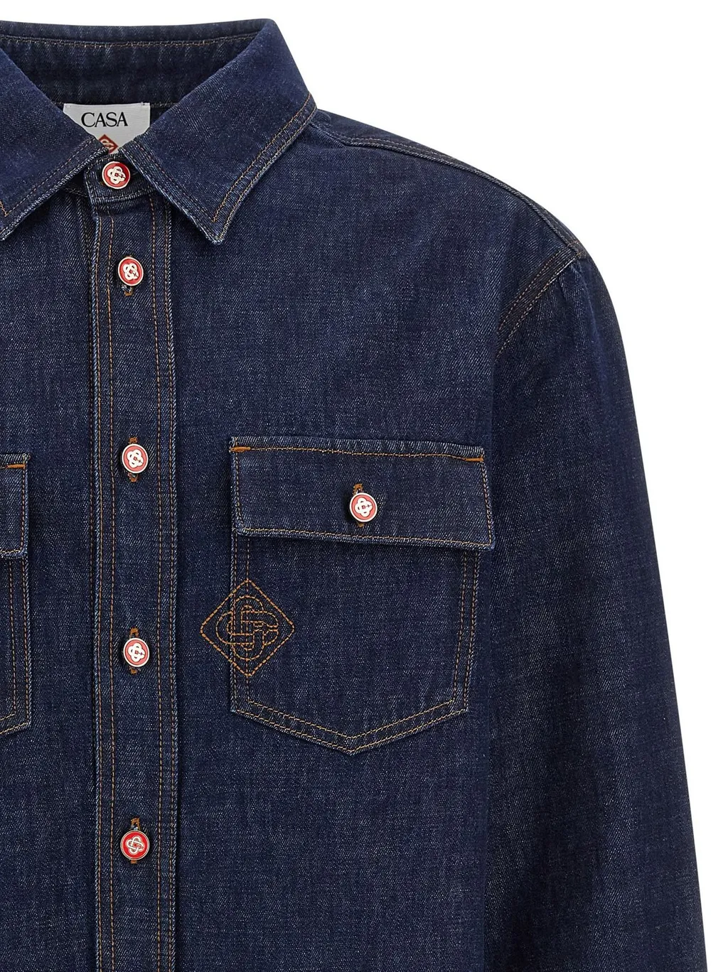 Casablanca Logo Embroidered Denim Short Sleeved Shirt