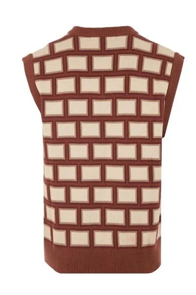 Chateau Orlando Geometric Intarsia Knitted V-Neck Vest