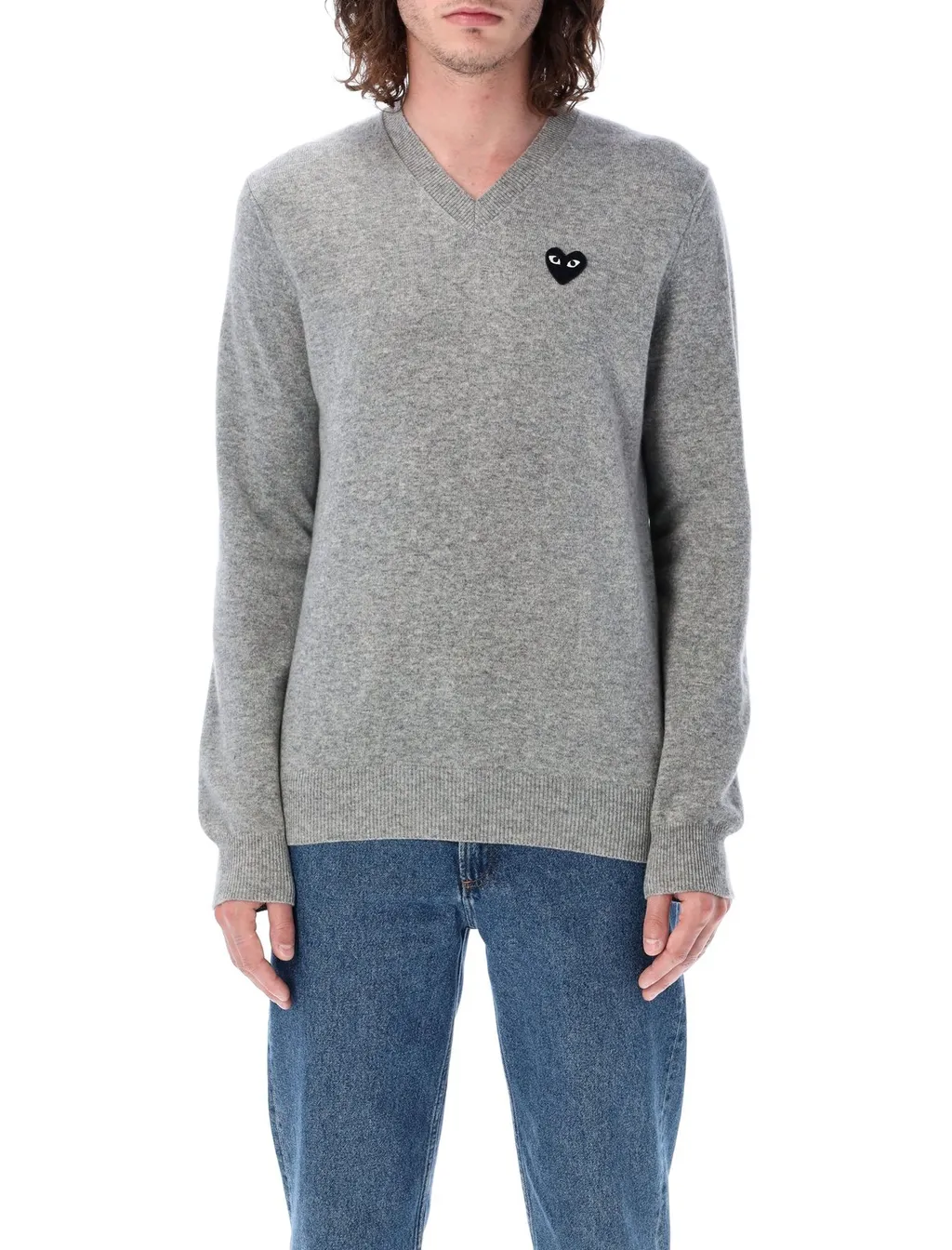 Comme Des GarÇOns Play Heart Patch V-Neck Jumper