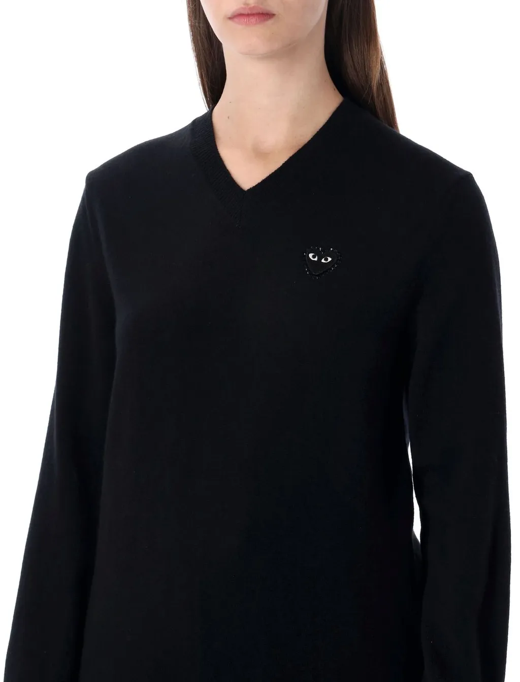 Comme Des GarÇOns Play Logo Detailed V-Neck Sweater