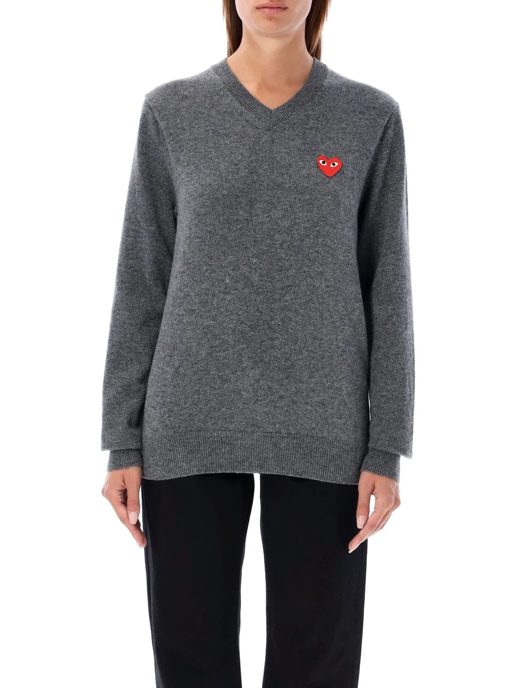 Comme Des GarÇOns Play Heart Embroidered V-Neck Jumper