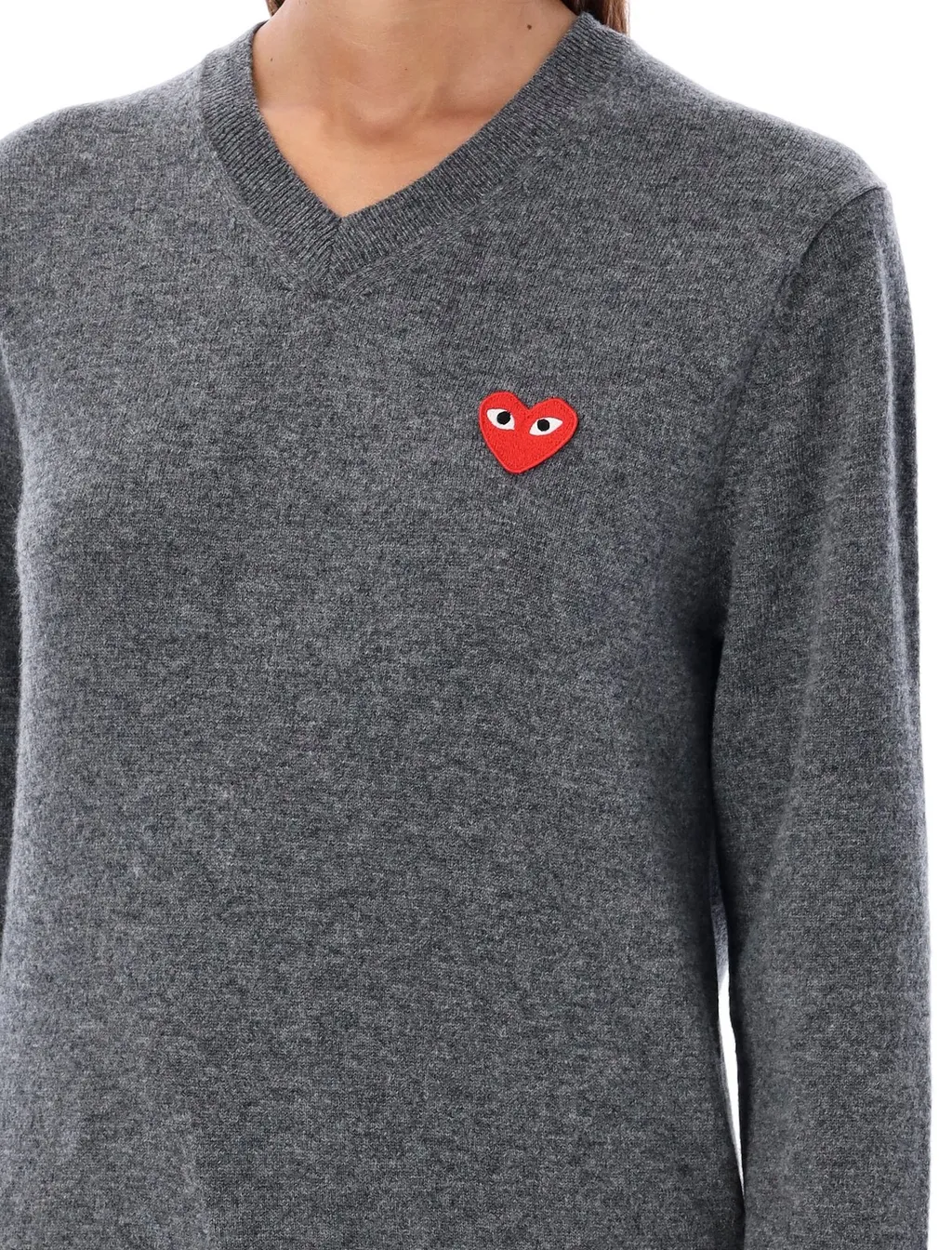 Comme Des GarÇOns Play Heart Embroidered V-Neck Jumper