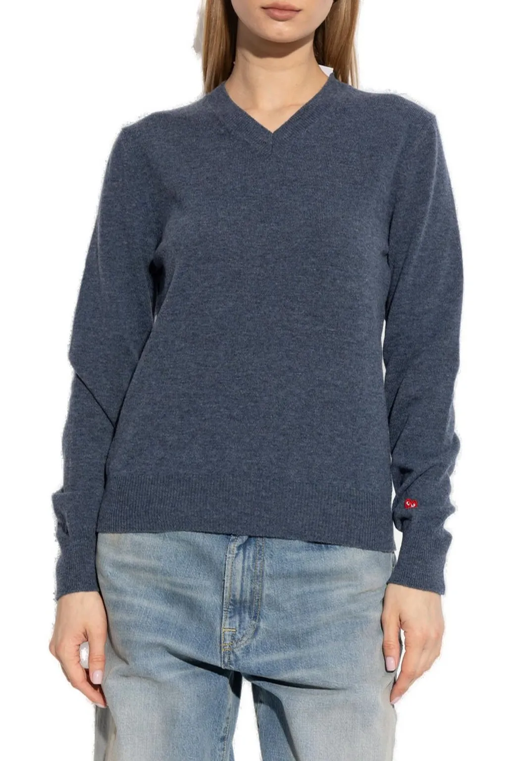 Comme Des GarÇOns Play Heart Patch V-Neck Jumper