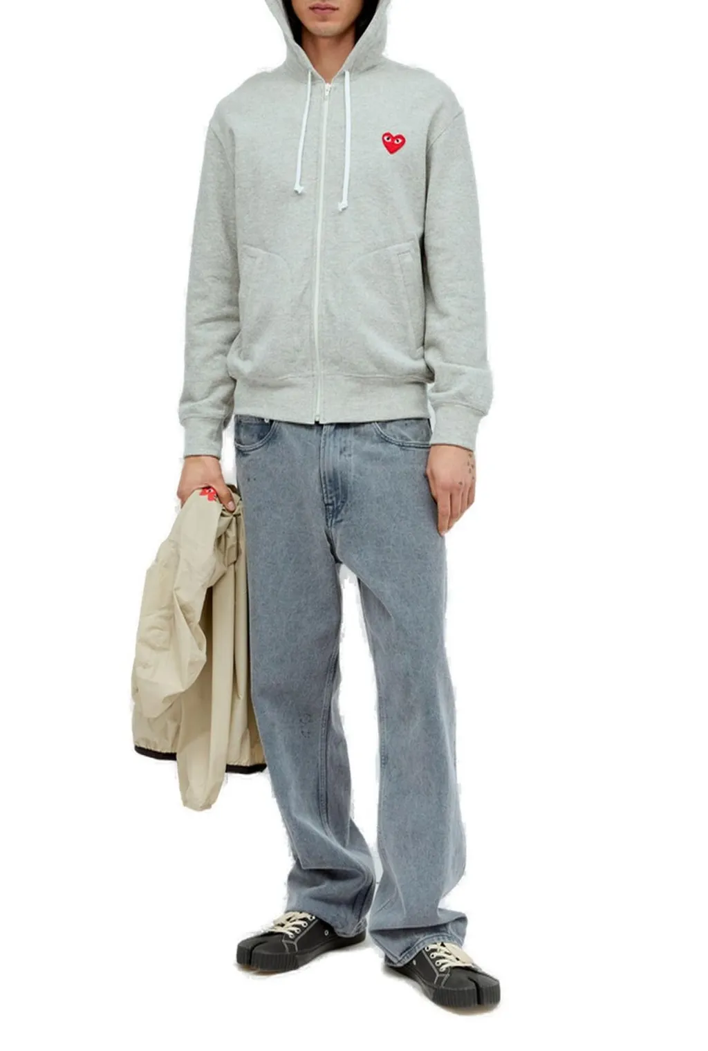 Comme Des GarÇOns Play Heart Logo Patch Zip-Up Hoodie