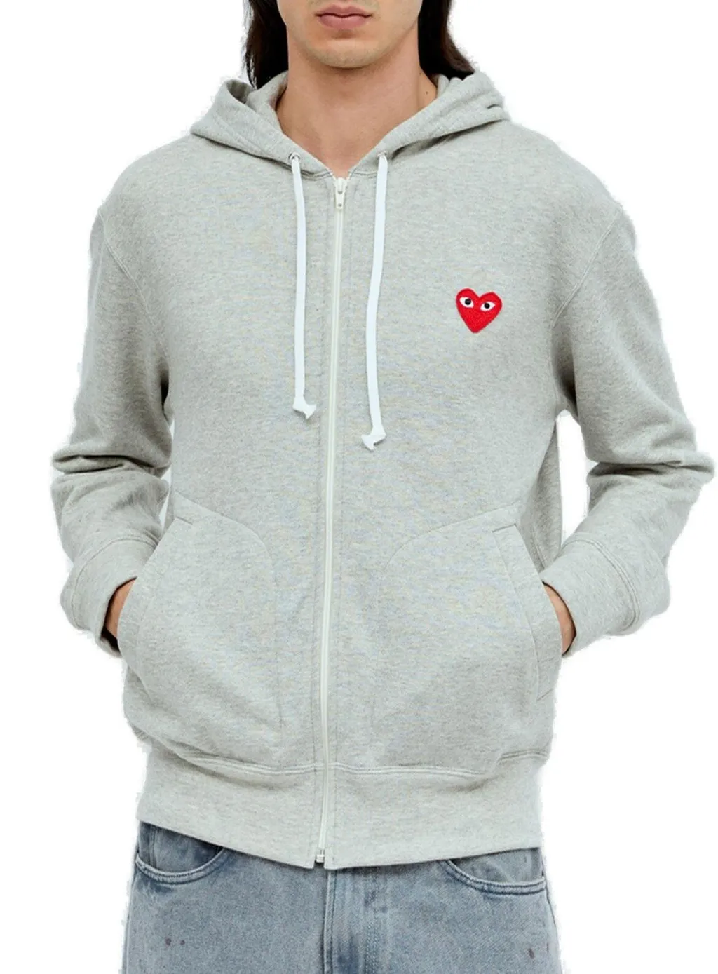 Comme Des GarÇOns Play Heart Logo Patch Zip-Up Hoodie