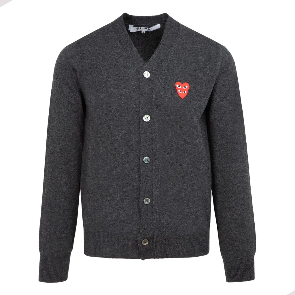 Comme Des GarÇOns Play Double Heart Logo Embroidered Buttoned Cardigan