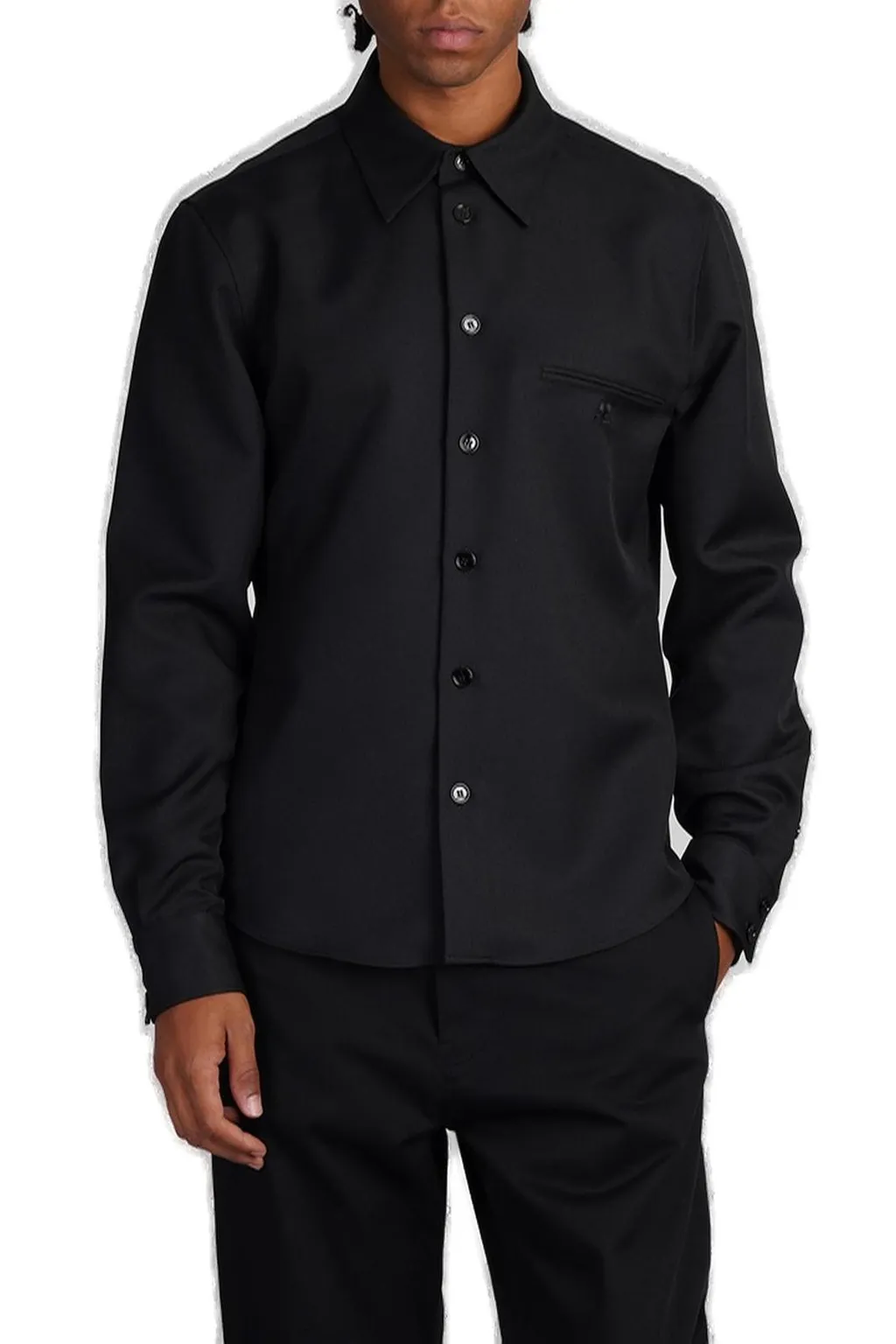 CourrÈGes One Pocket Curved Hem Twill Shirt