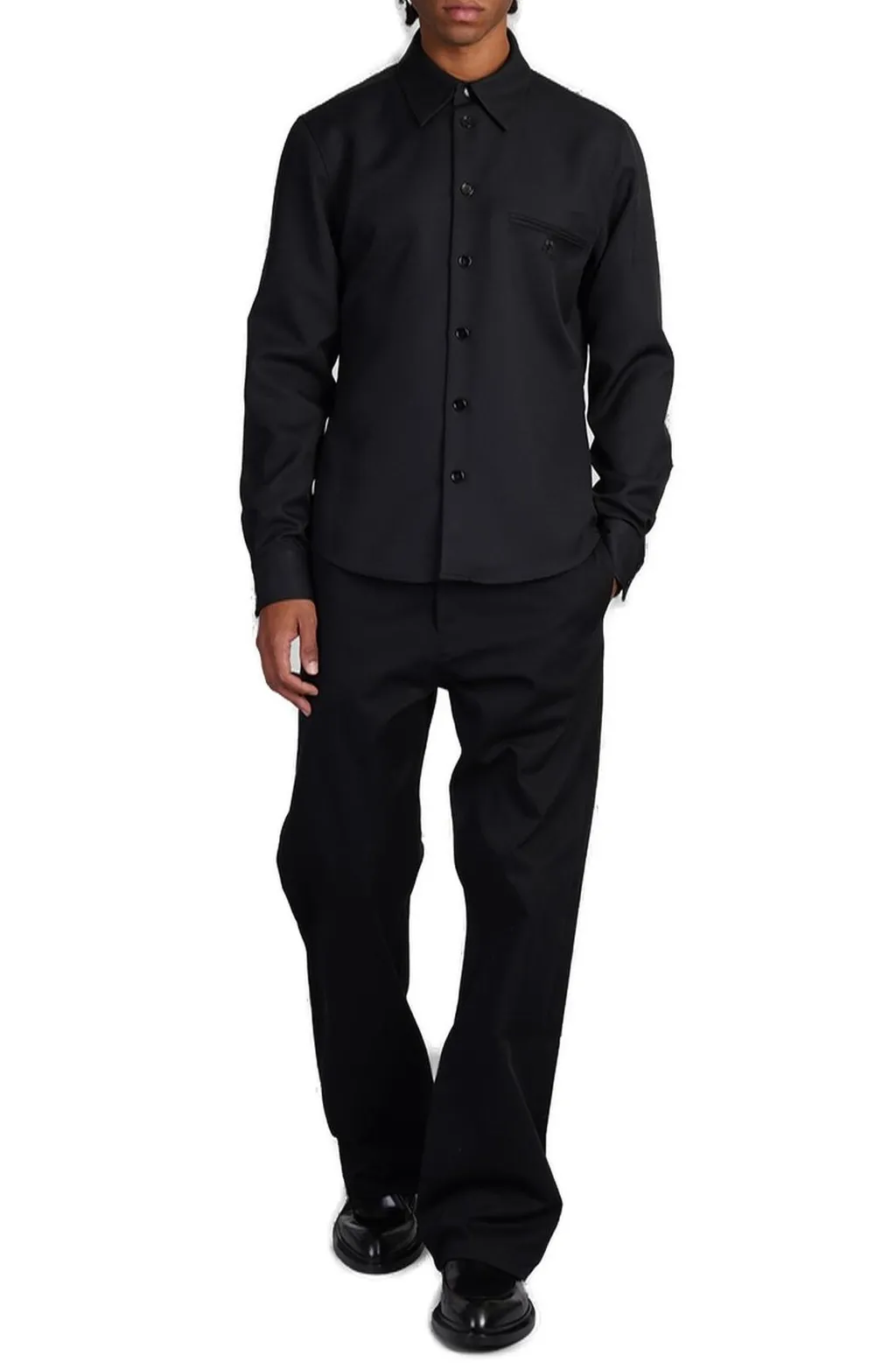 CourrÈGes One Pocket Curved Hem Twill Shirt