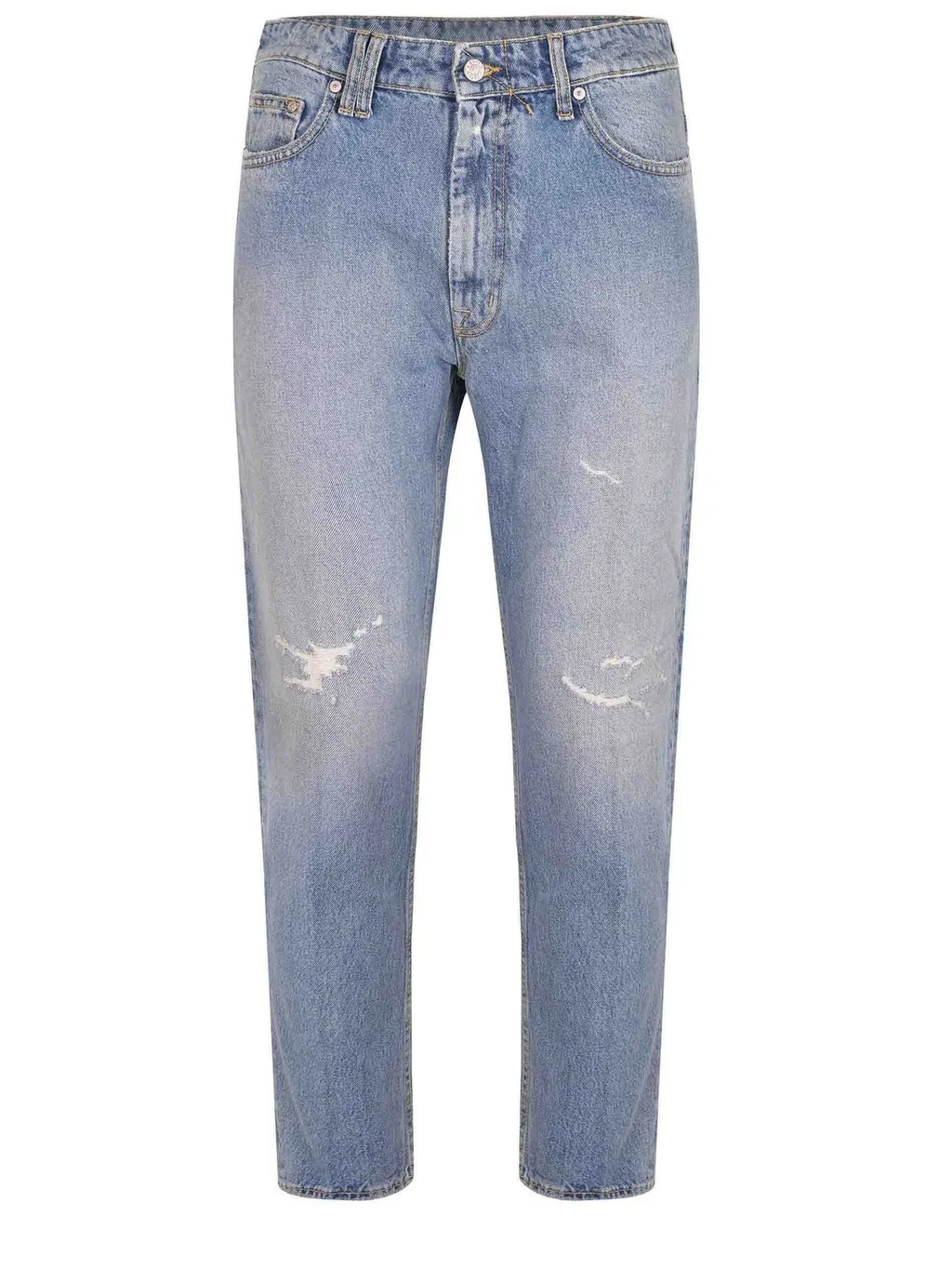 Cycle Distressed Straight-Leg Jeans
