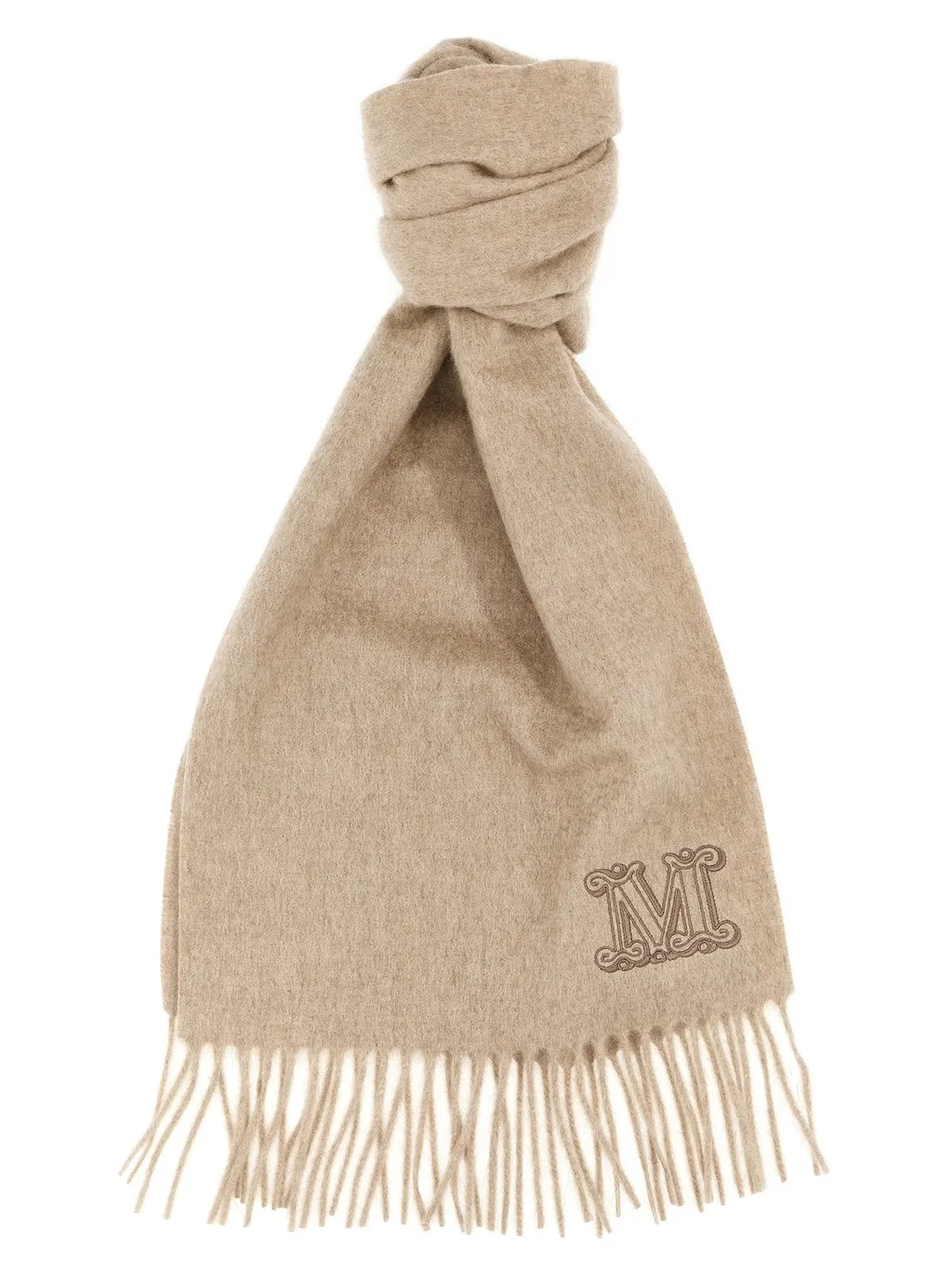 Max Mara Wsdalia Logo Embroidered Fringed Scarf