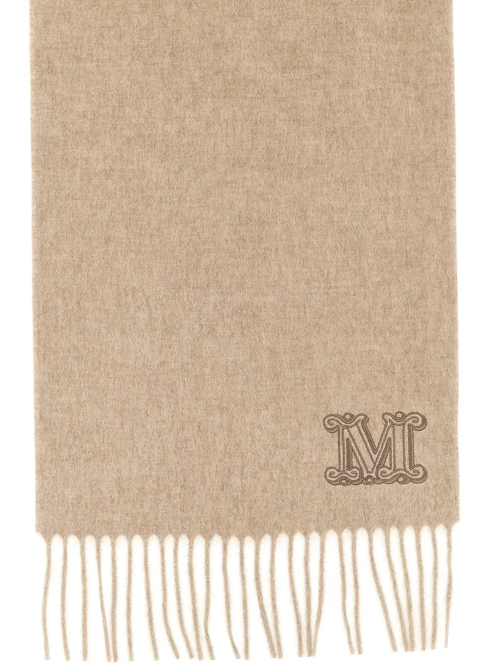 Max Mara Wsdalia Logo Embroidered Fringed Scarf