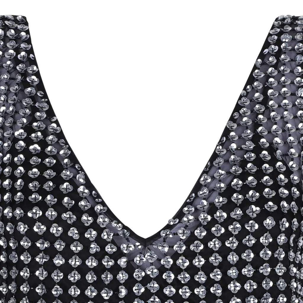 Max Mara Pianoforte All-Over Embellished V-Neck Dress