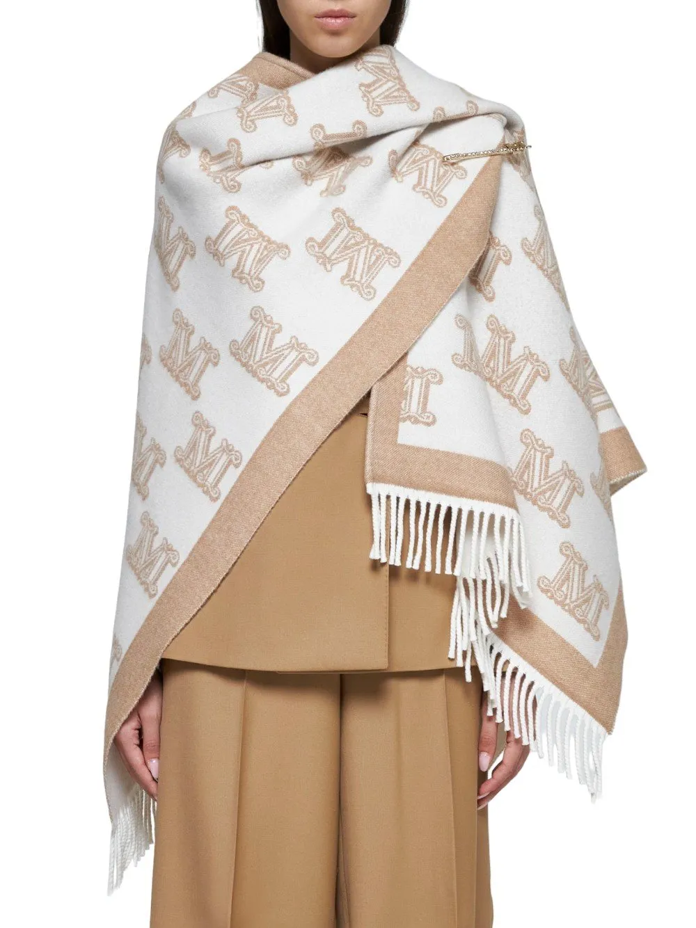 Max Mara Studio Frinestd V-Neck Fringed Edge Cape