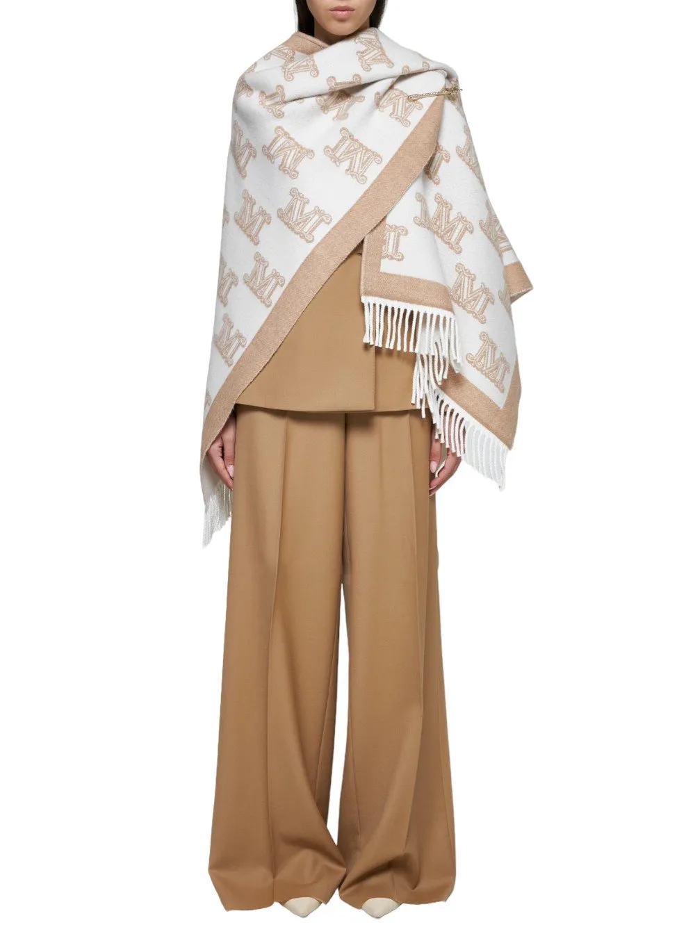 Max Mara Studio Frinestd V-Neck Fringed Edge Cape