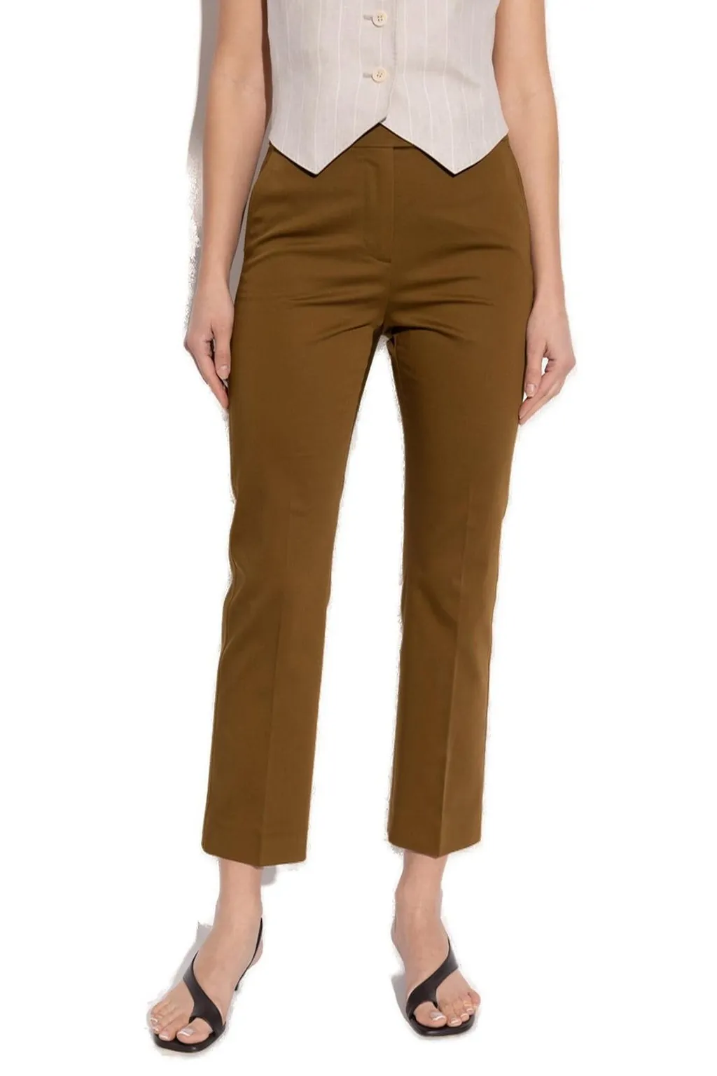 Max Mara Okra Pleat Detailed Cropped Trousers