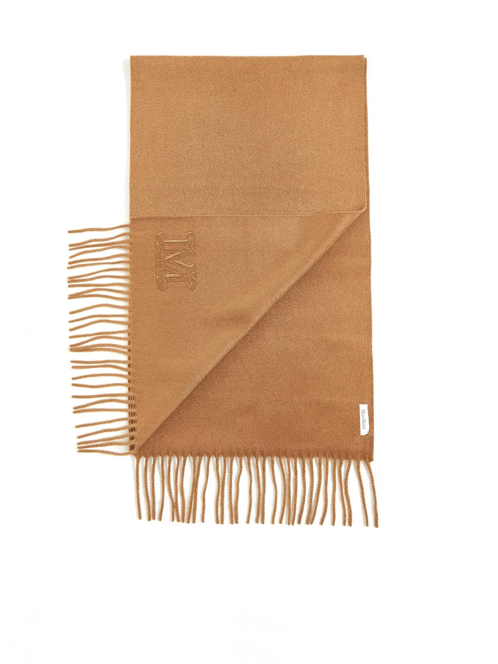 Max Mara Logo Embroidered Fringed Edge Scarf