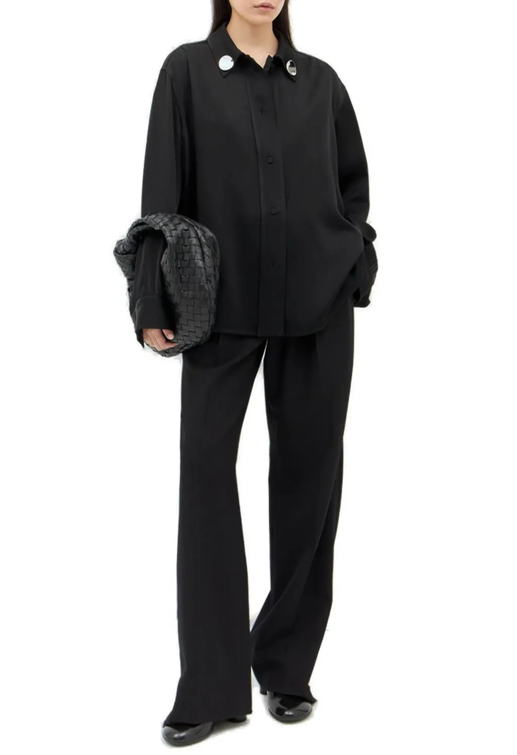 Jil Sander Detachable Jewel Clip Detailed Satin Shirt