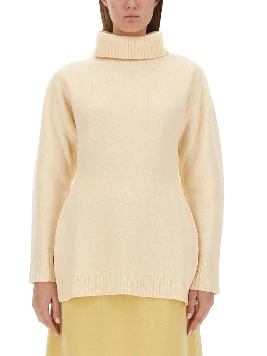 Jil Sander Back Cut-Out Turtleneck Knit Sweater