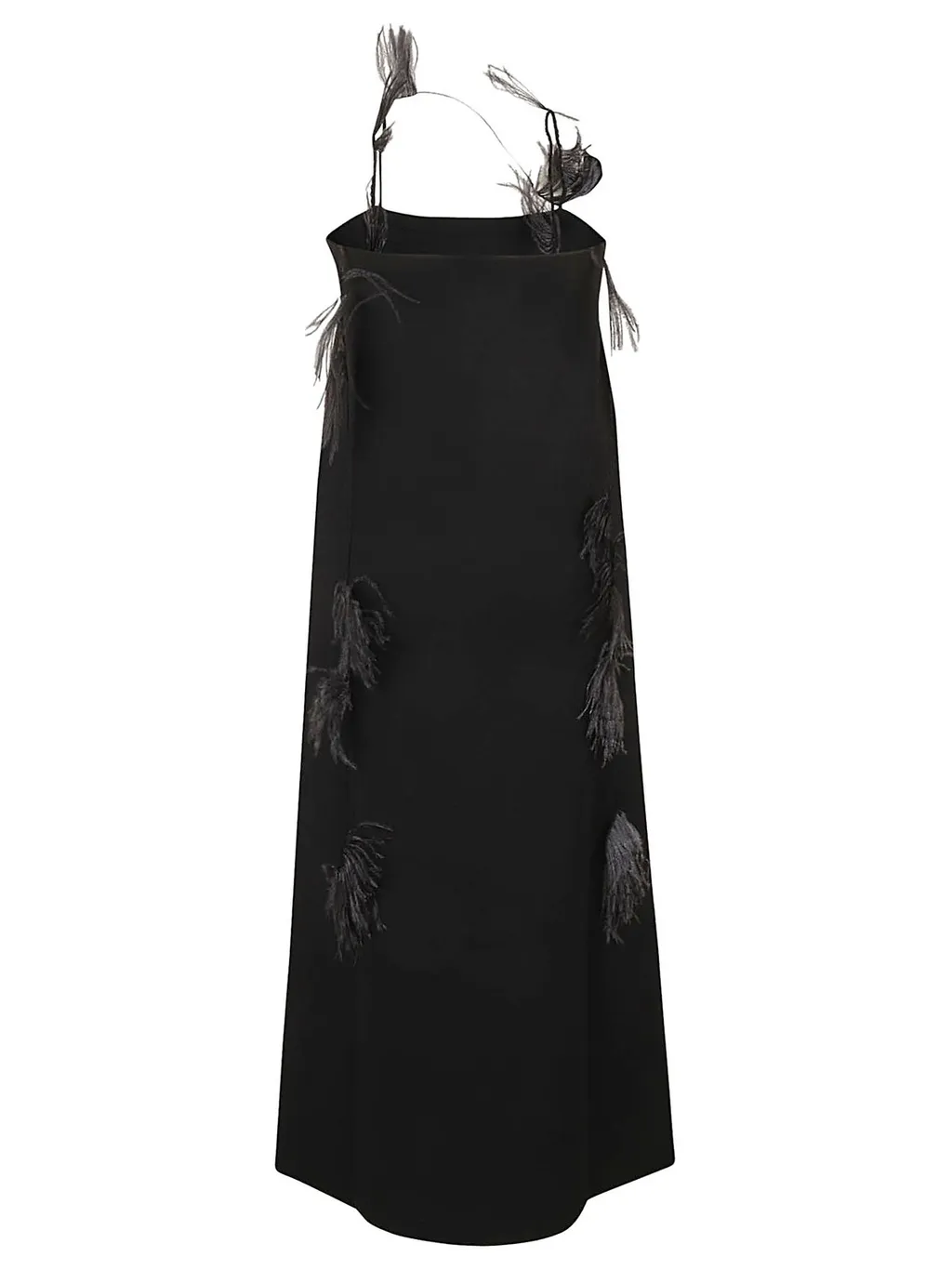 Jil Sander Feather-Trim Square Neck Slip Dress