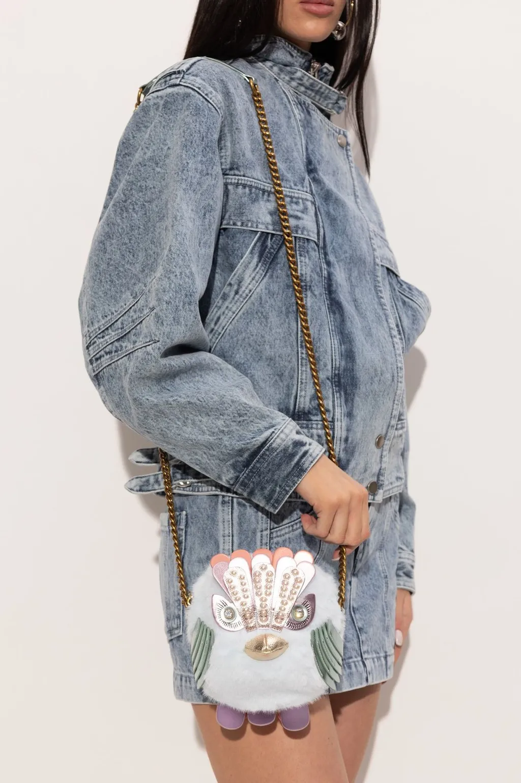 Kurt Geiger Pom Pom Eagle Faux Fur Crossbody Bag