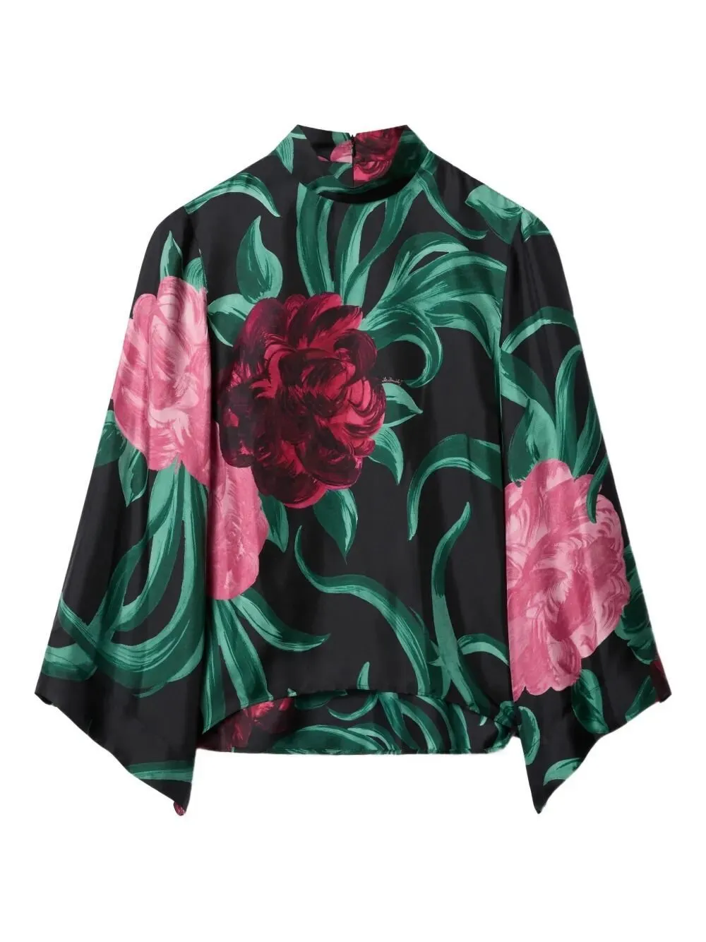 La Doublej Peony Print Silk Top