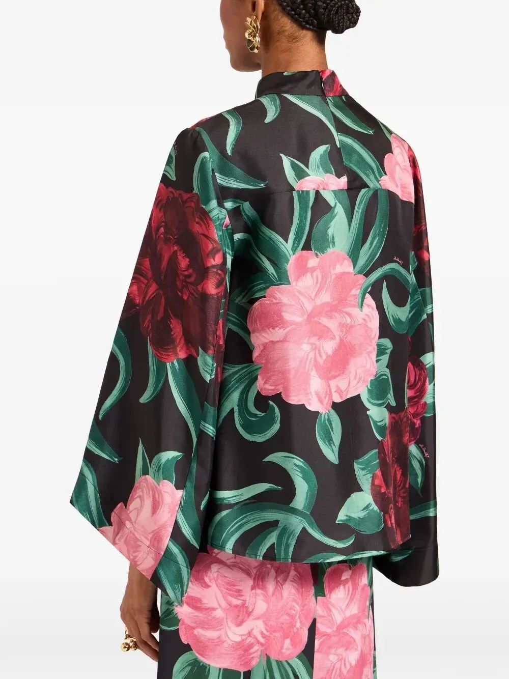 La Doublej Peony Print Silk Top