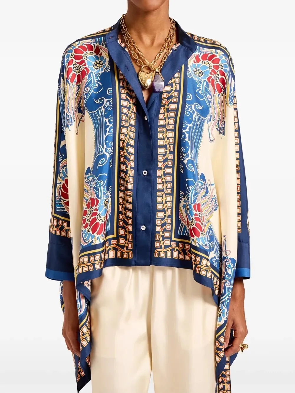 La Doublej Foulard Printed Silk Shirt Top