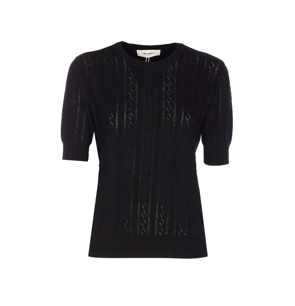 Lisa Yang Nika Pointelle Short-Sleeve Sweater