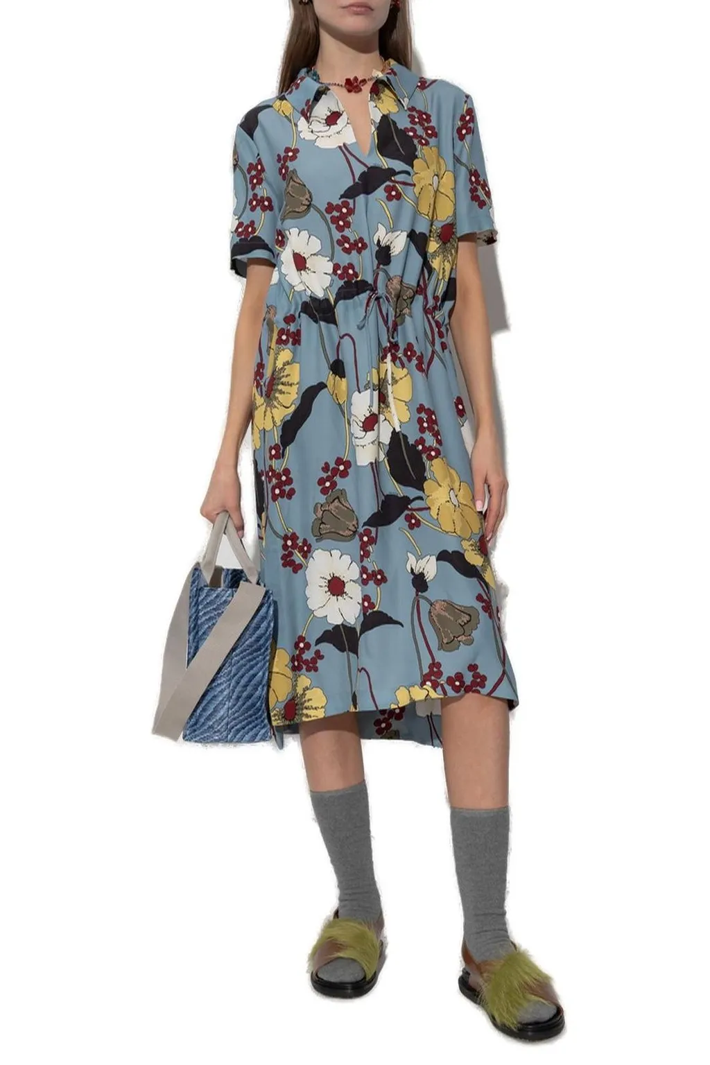Marni Floral Print Short Sleeve Dress