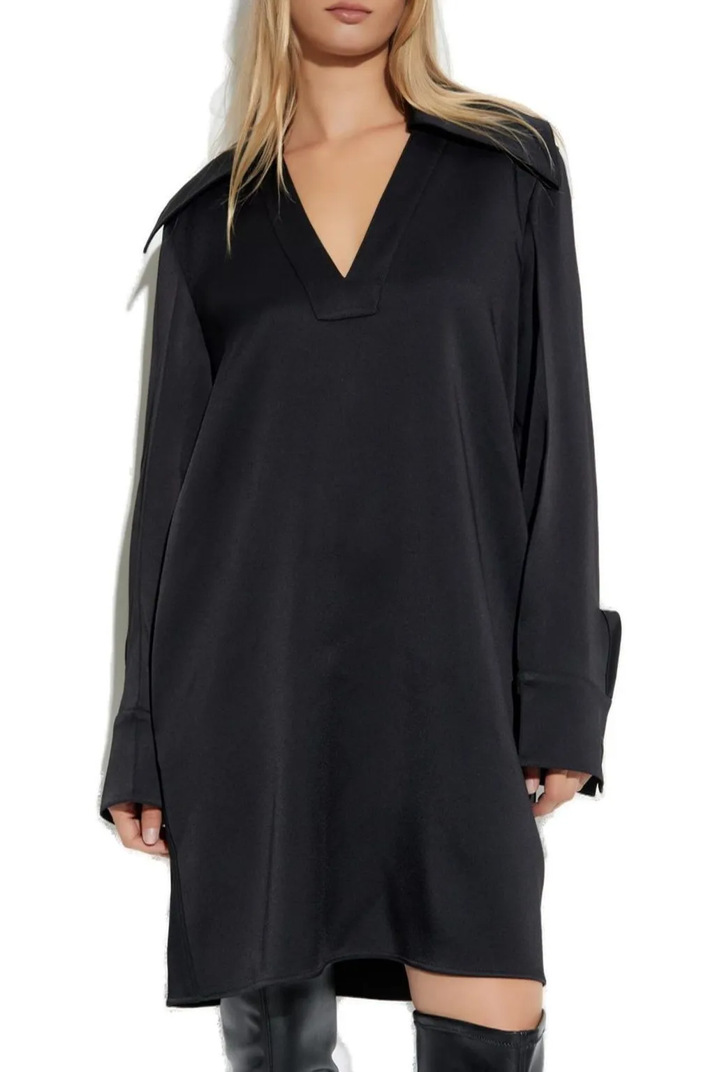 Jil Sander Long Sleeve V-Neck Dress