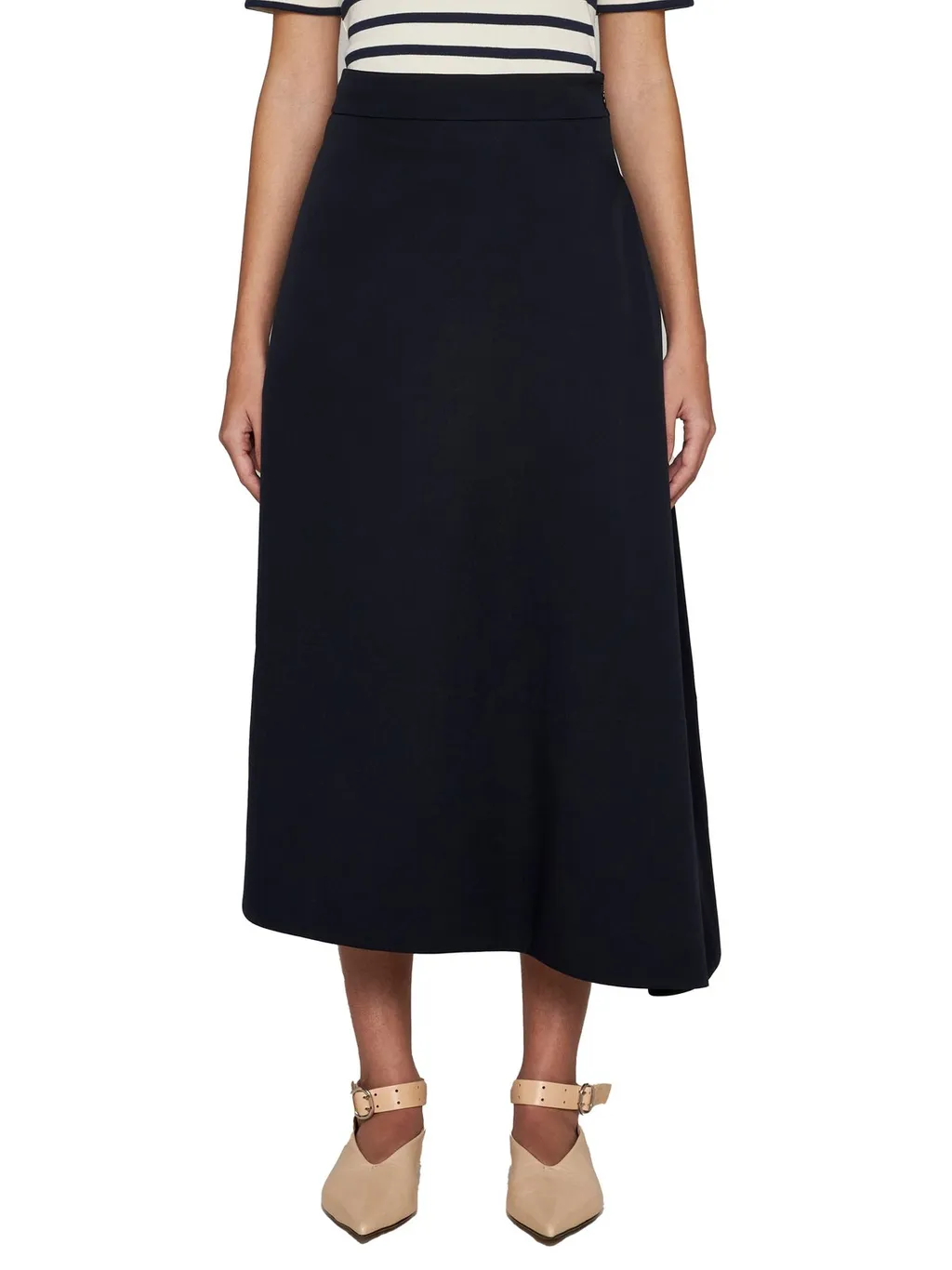 Jil Sander Asymmetric-Hem High Waist Midi Skirt