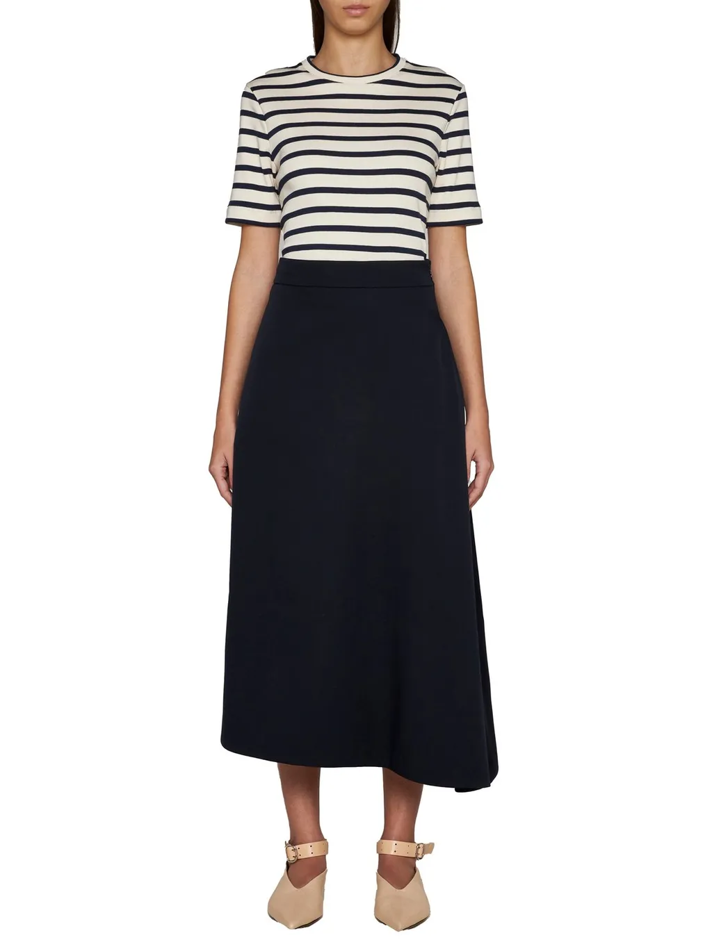 Jil Sander Asymmetric-Hem High Waist Midi Skirt