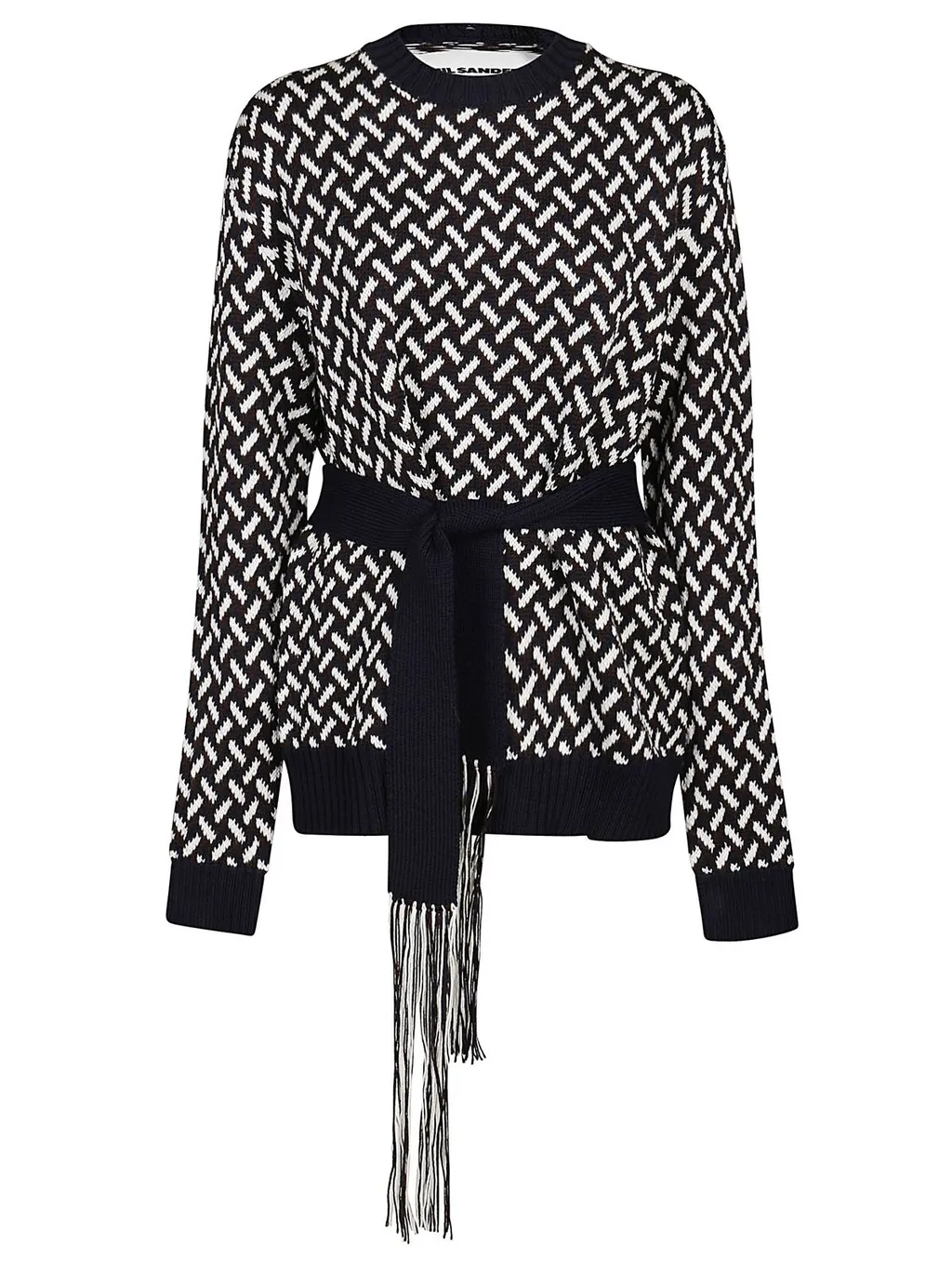 Jil Sander Removable Belt Detailed Jacquard Sweater