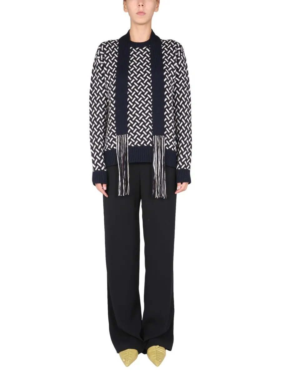 Jil Sander Removable Belt Detailed Jacquard Sweater