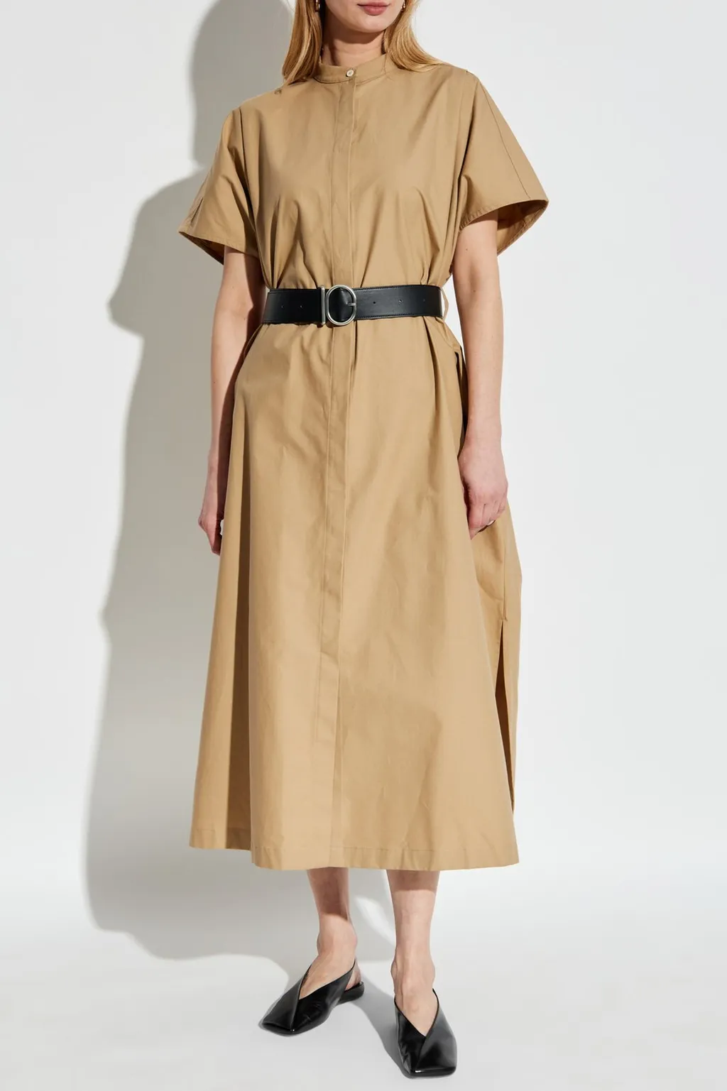 Jil Sander Belted Pleated Midi Dress