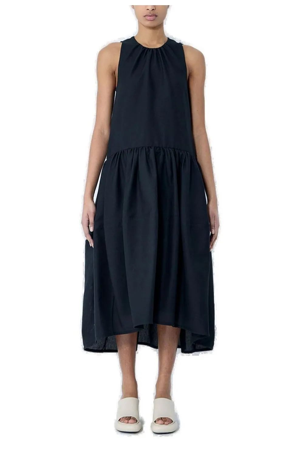 Jil Sander Gathered Sleeveless Midi Dress