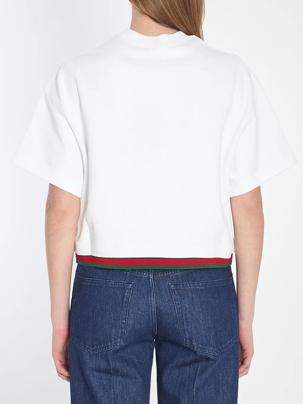 Gucci Web Detailed Cropped Jersey Top