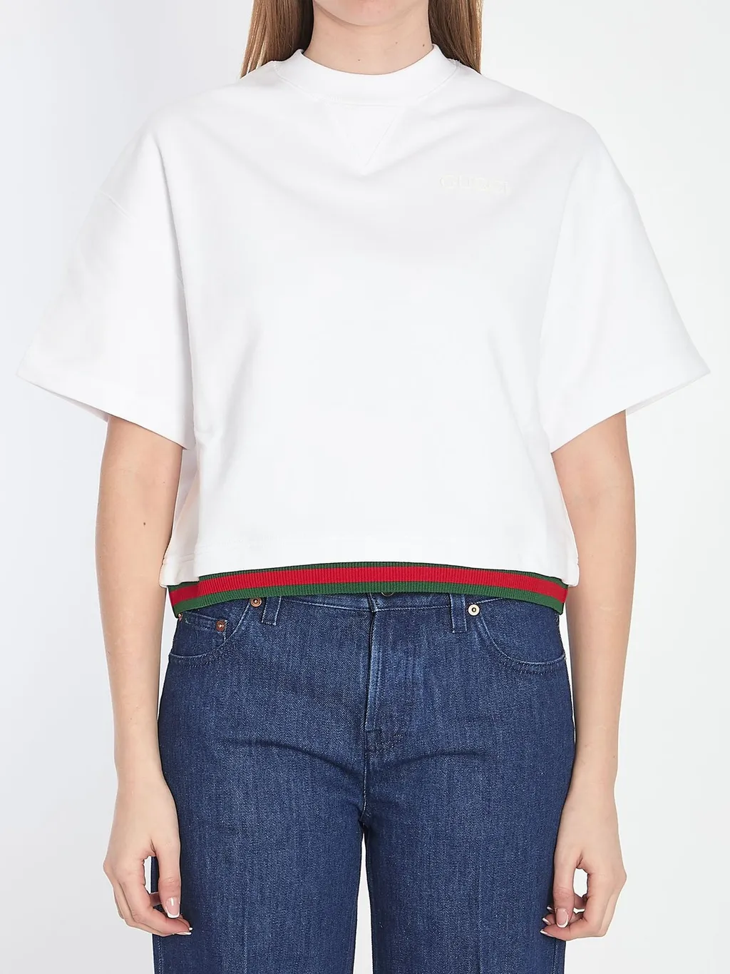 Gucci Web Detailed Cropped Jersey Top