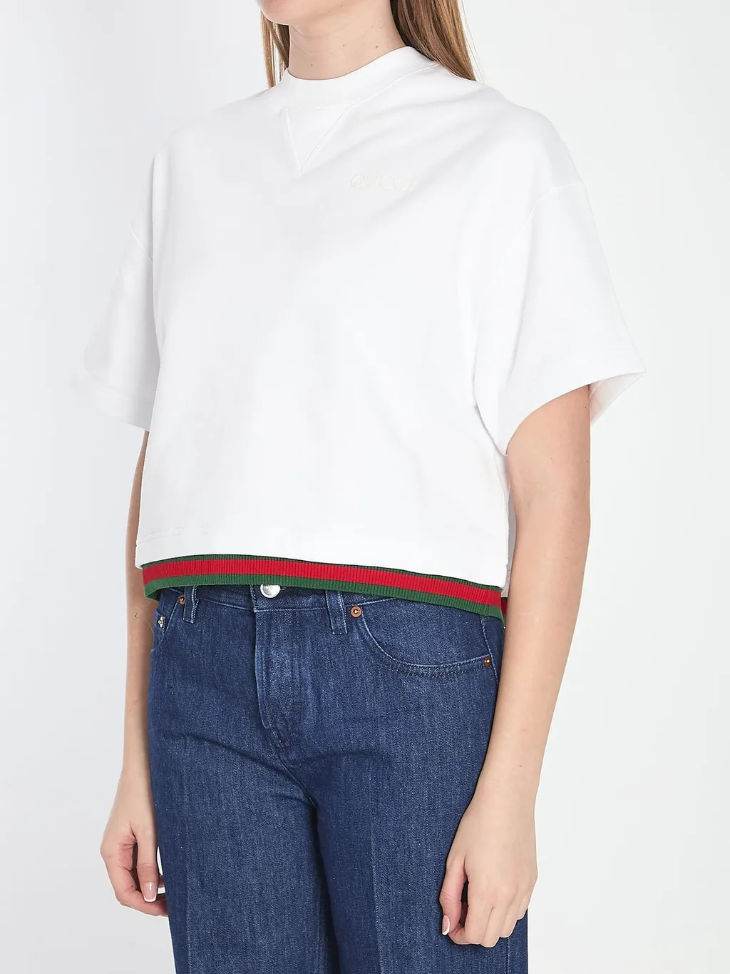 Gucci Web Detailed Cropped Jersey Top