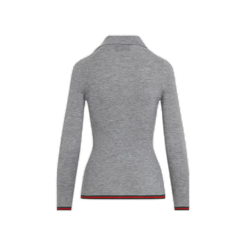 Gucci Ribbed Knit Long-Sleeve Polo Shirt