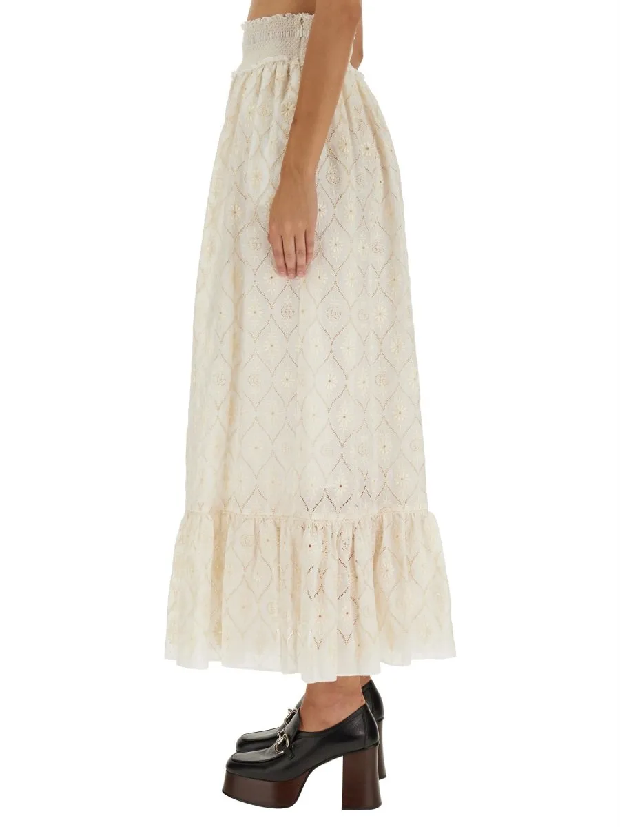 Gucci Broderie Anglaise Flared Hem Skirt