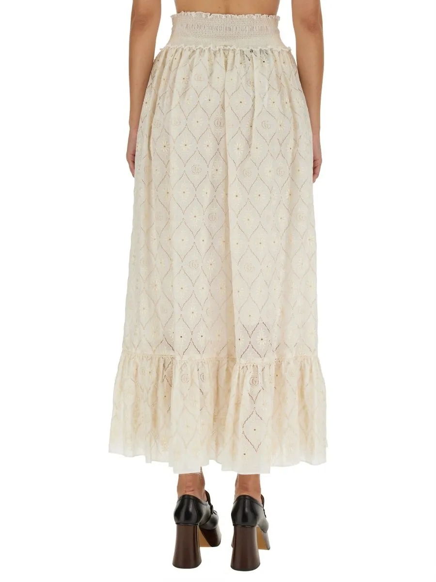Gucci Broderie Anglaise Flared Hem Skirt