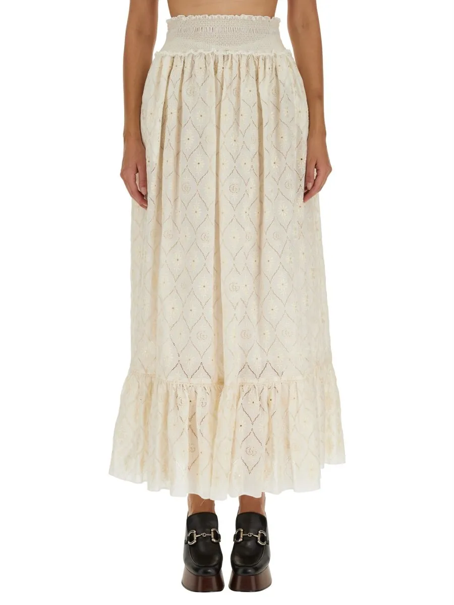 Gucci Broderie Anglaise Flared Hem Skirt