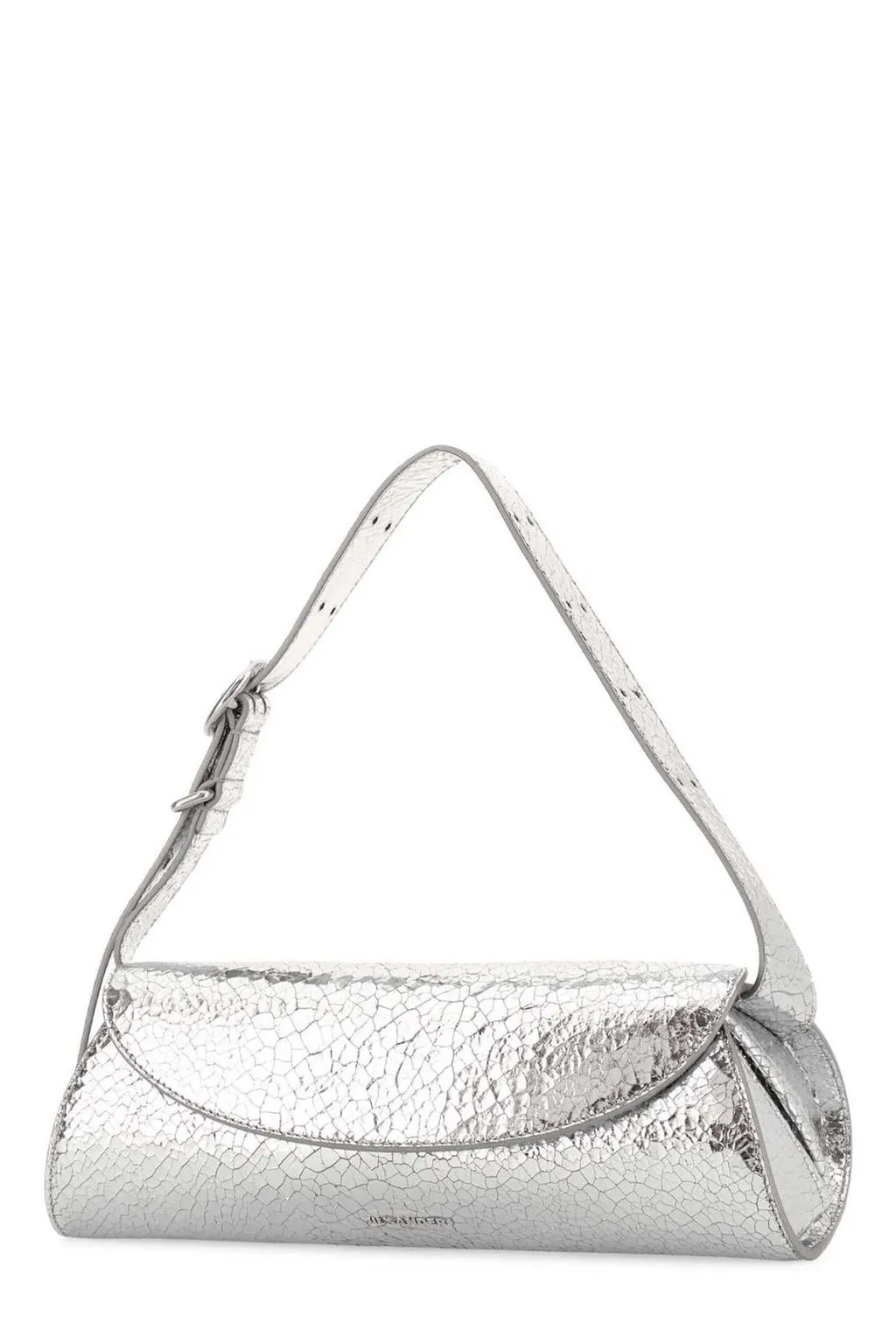 Jil Sander Cannolo Crackled Foldover Top Clutch Bag