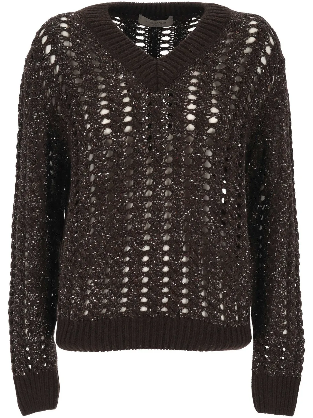 D.Exterior Open Knit V-Neck Knitted Sweater