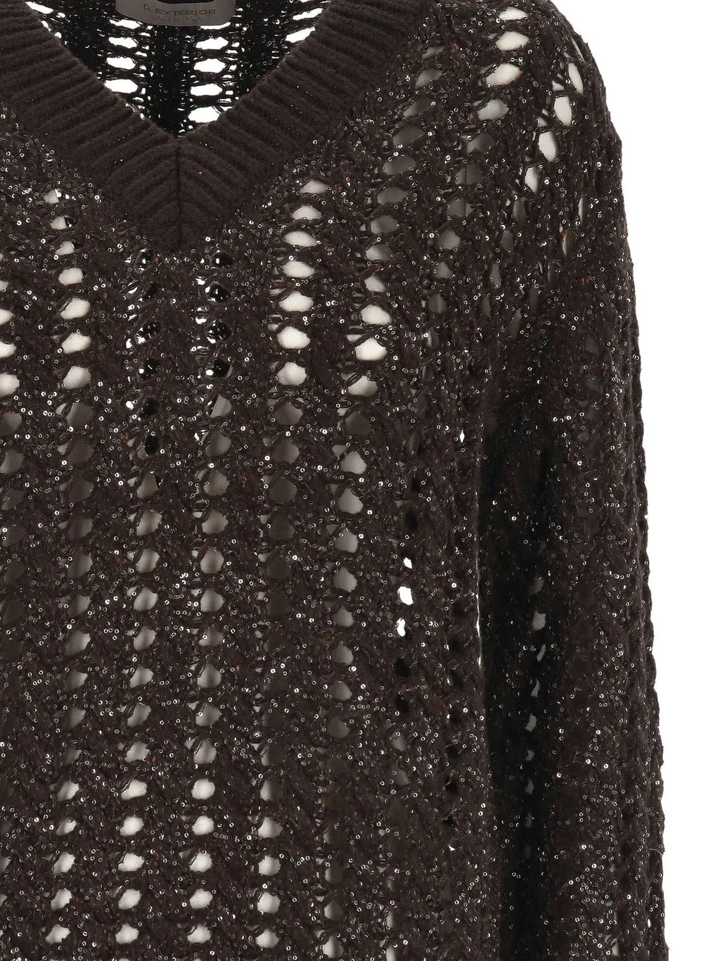 D.Exterior Open Knit V-Neck Knitted Sweater