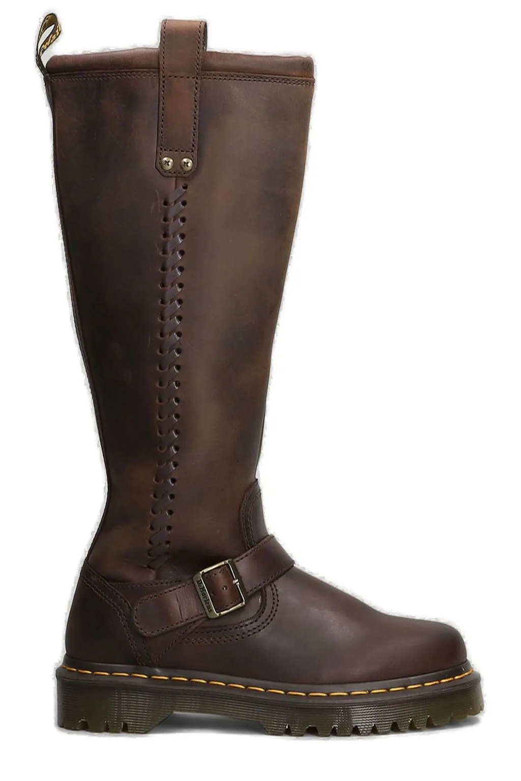 Dr. Martens Anistone Knee High Crazy Horse Leather Biker Boots