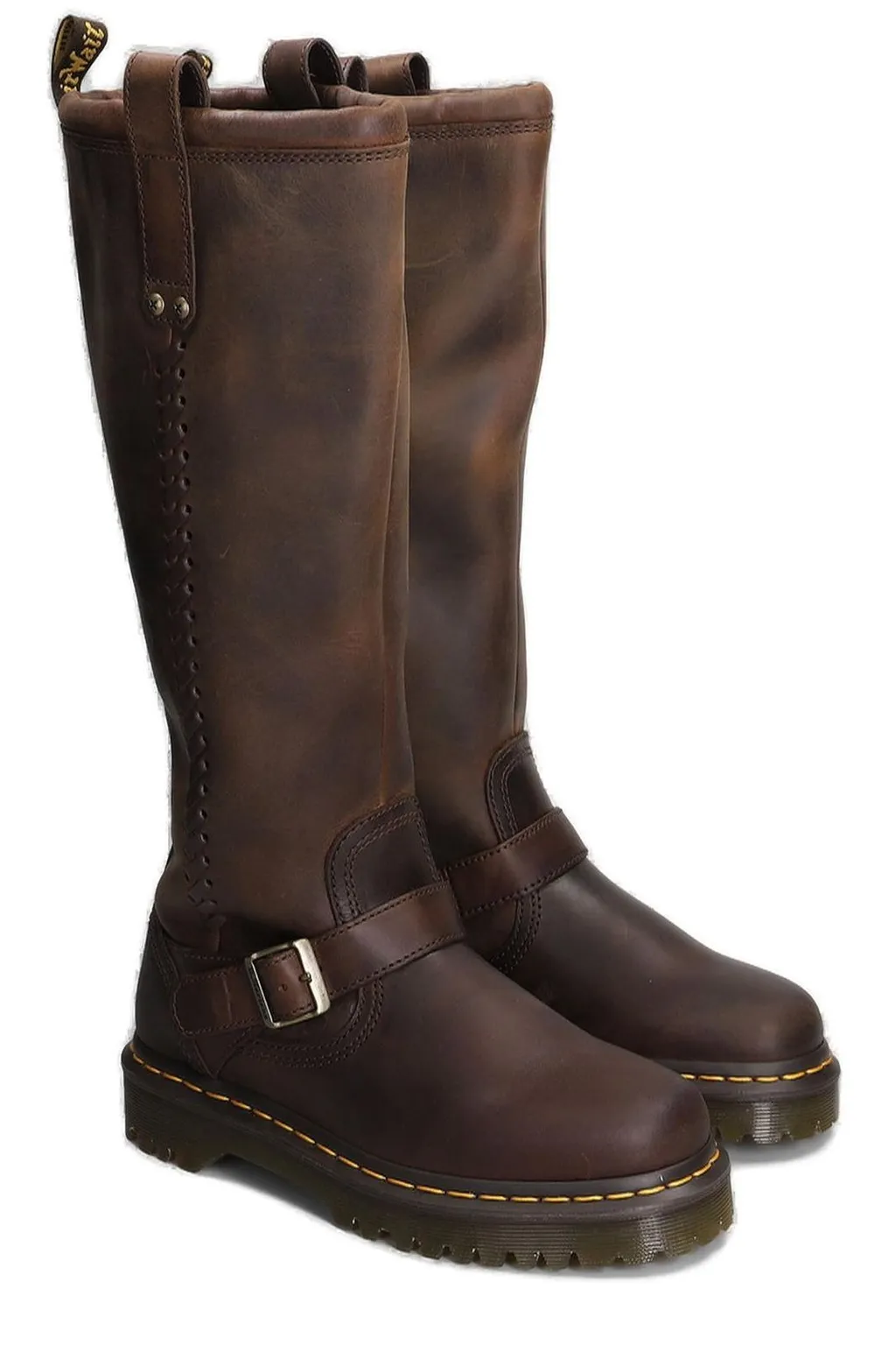 Dr. Martens Anistone Knee High Crazy Horse Leather Biker Boots
