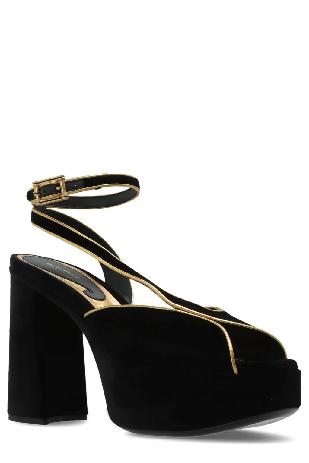 Etro Ankle Strap Velvet Platform Sandals